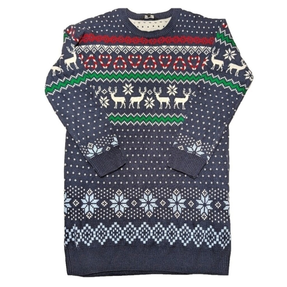 George Womens Fair Isle Sweater Dress Tunic Winter Deer Snowflake Size Medium